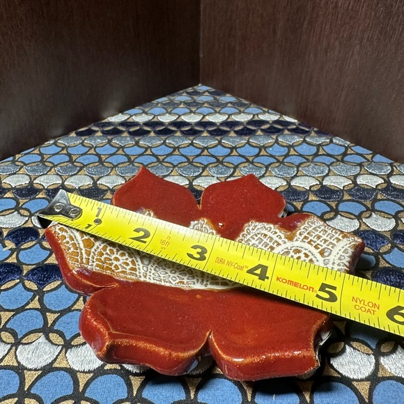 Two Handmade Ceramic Trinket Dishes. Red/Lavender with White Lace Detailing. - Picture 7 of 7